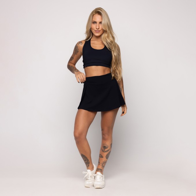 Short Saia Feminino Mini Textura com Short Interno Confort