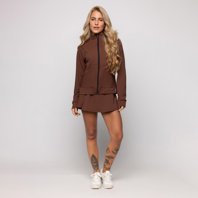 Casaco Curto Feminino Mini Textura Zíper  Poliamida