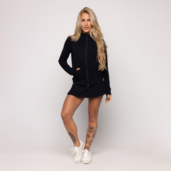 Casaco Curto Feminino Mini Textura Zíper Poliamida