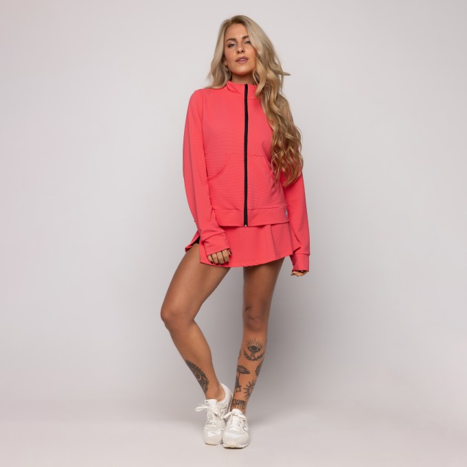 Casaco Curto Feminino Mini Textura Zíper  Poliamida