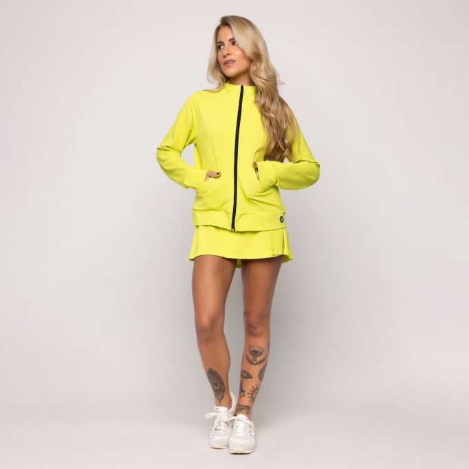 Casaco Curto Feminino Mini Textura Zíper  Poliamida