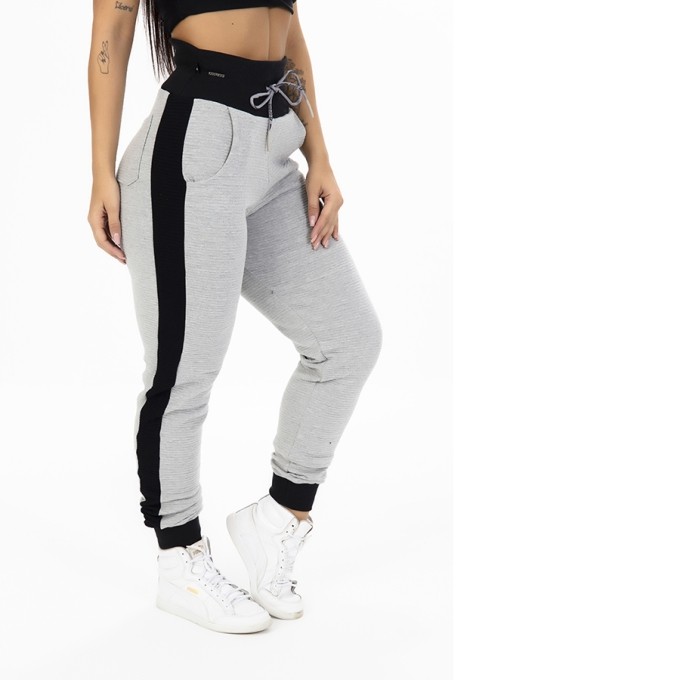 Calça de Moletom Textura Ondulada Algodão Com Bolsos C