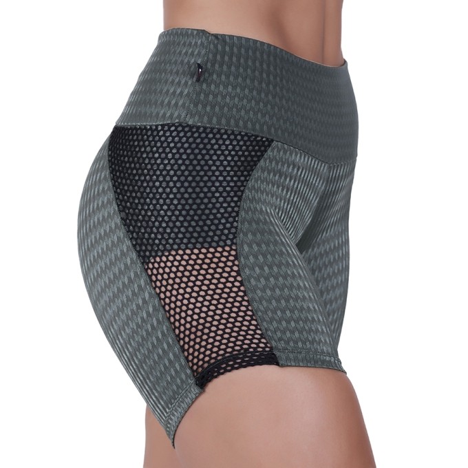 Short Meia Coxa Fitness Feminino Detalhe Tela Cirrê Textura Orbis