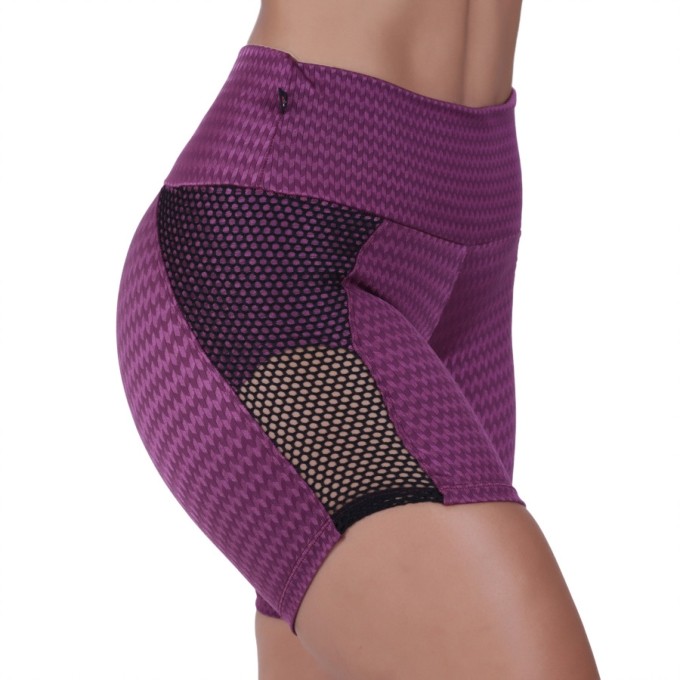 Short Meia Coxa Fitness Feminino Detalhe Tela Cirrê Textura Orbis