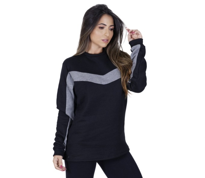 Blusa Moletom Flanelado Casaco Fechado Detalhe Faixa Orb