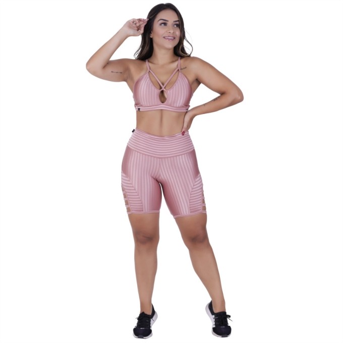 Bermuda Meia Coxa Fitness Cirre 3D Detalhe Tiras