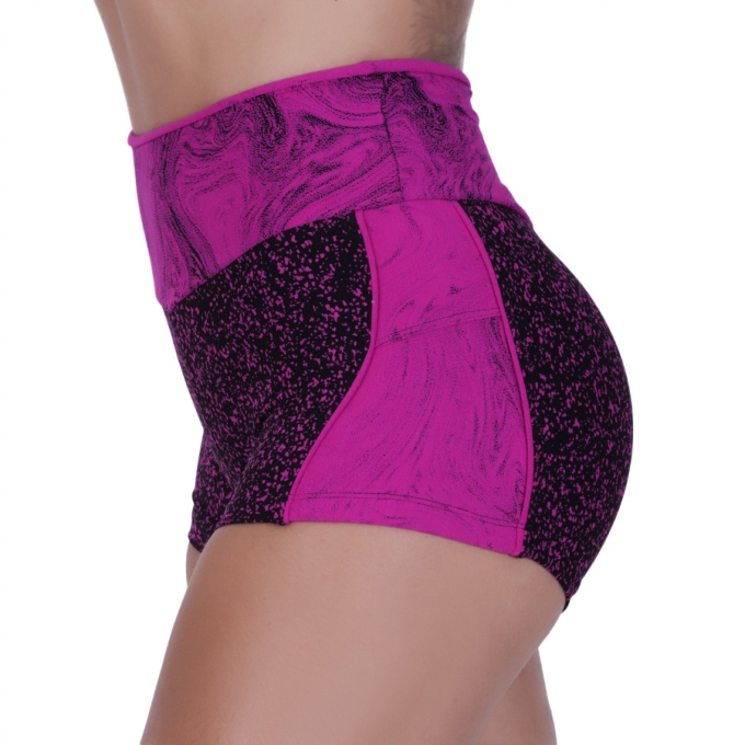 Short Curto Fitness Feminino Recortes Poliamida Cós Alto Orbis