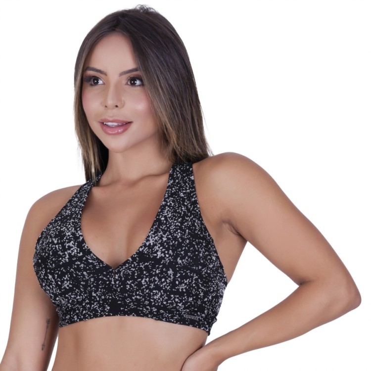 Top fitness alças largas cruzado costas degrade poliamida