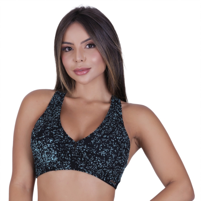 Top fitness alças largas cruzado costas degrade poliamida
