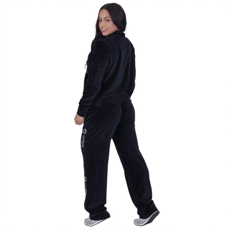 CONJUNTO ESPORTIVO PLUSH CALÇA RETA CINTURA ALTA CASACO BOLSOS O