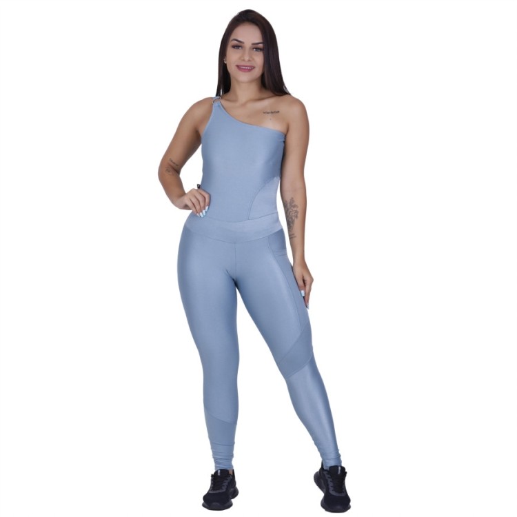 Macacão fitness feminino um ombro brilho wonder poliamida