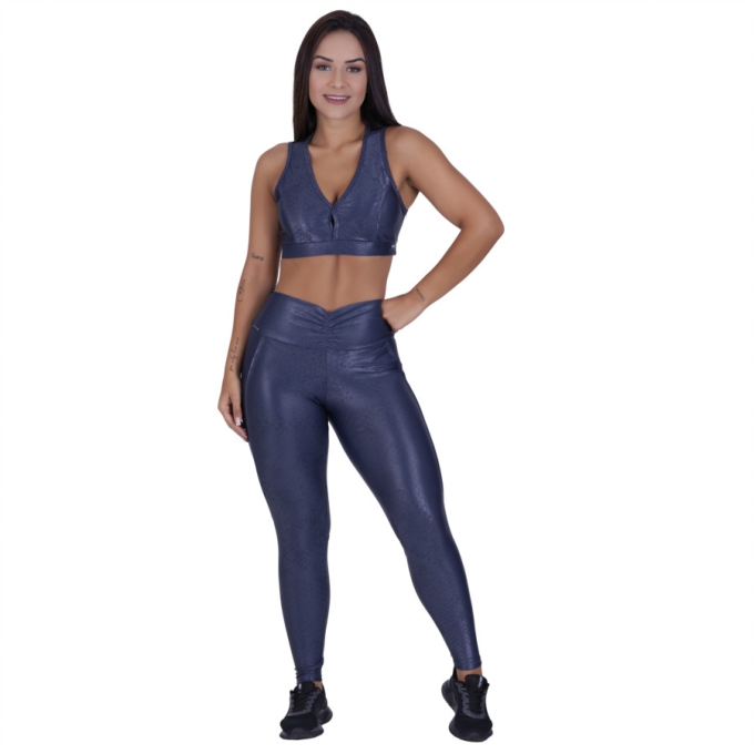 Conjunto fitness legging empina bumbum e top bojo tela costas