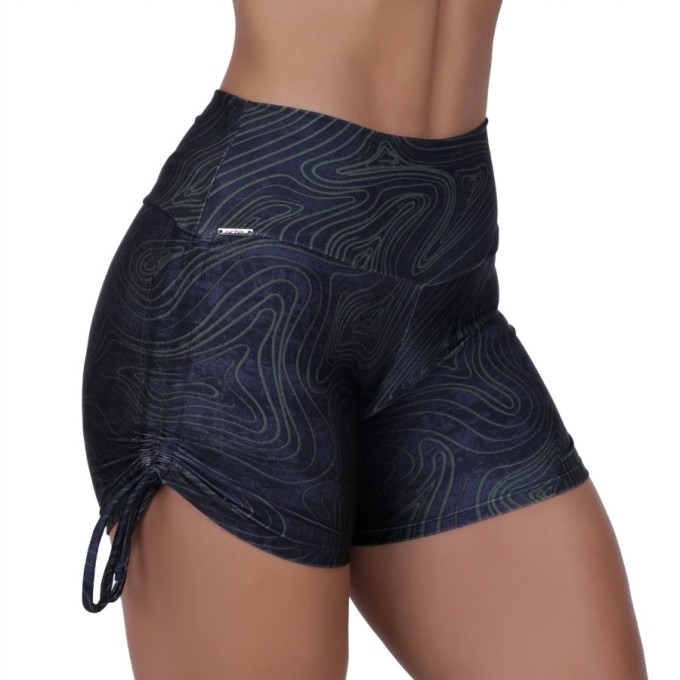 Short curto fitness cadarço franze lateral poliamida