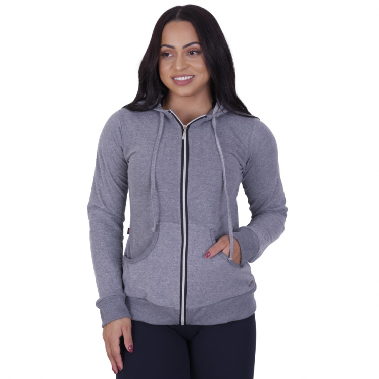 Casaquinho Esportivo Casual Algodão Unissex Capuz Bolso e Zíper