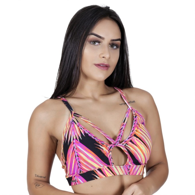 Top fitness feminino decote suplex light poliamida bojo