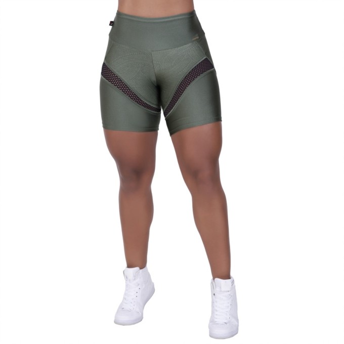 Bermuda Meia Coxa Fitness Recortes Em Tela E Cirrê