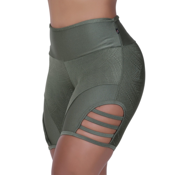 Bermuda Fitness Cirrê Liso e Relevo Detalhes Tiras Late