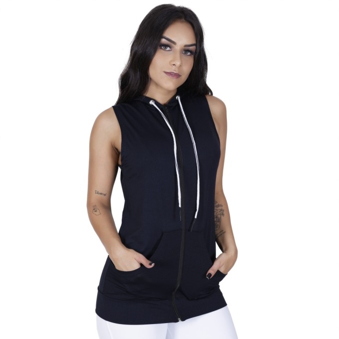 Colete Fitness Feminino Dry Bolso E Capuz Com Zíper Orbis