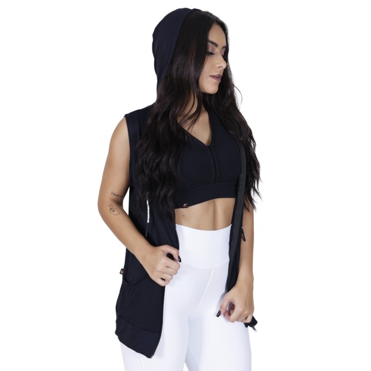 Colete Fitness Feminino Dry Bolso E Capuz Com Zíper Orbis