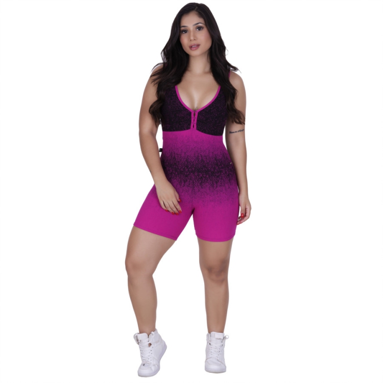 Macacão Curto Feminino Degradê Fitness Academia Bojo Tiras Orbis