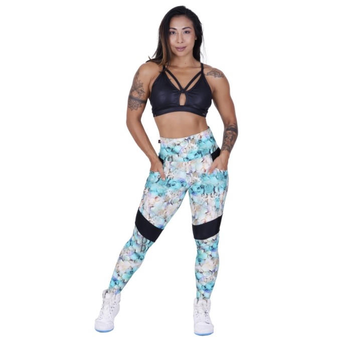 Legging Fitness Feminina Cós Alta Bolso Recortes Uv50+